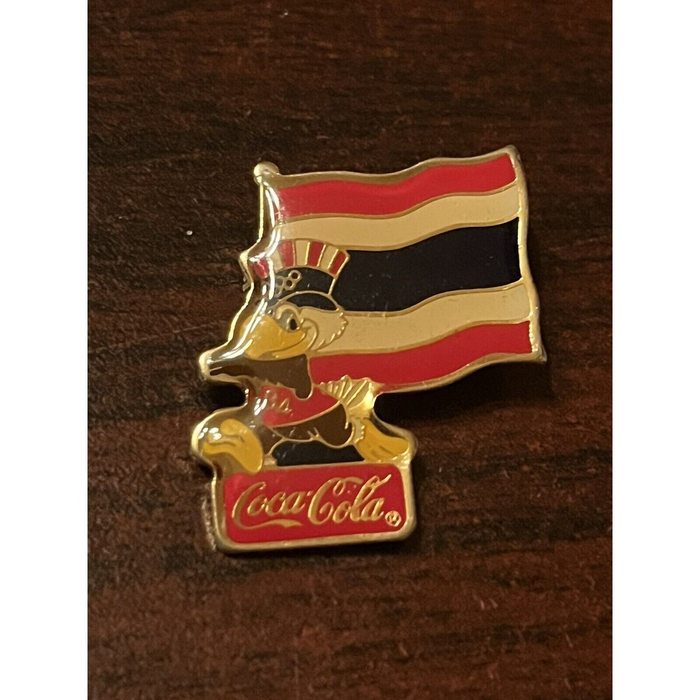 Vintage 1984 Los Angeles Olympics Coca Cola Sam Eagle Thailand Flag Lapel Pin